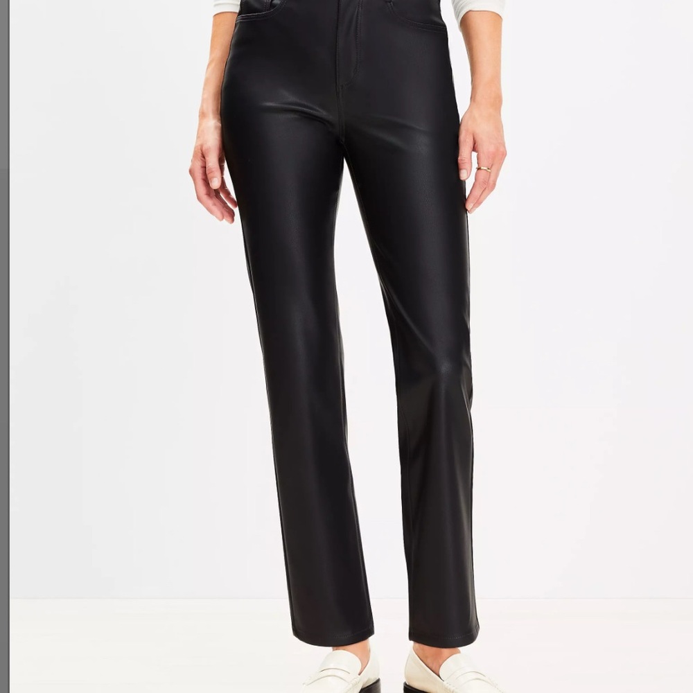 LOFT Five Pocket Straight Pants in Faux Leather 29 - 8 NWT BLACK - Picture 2 of 9